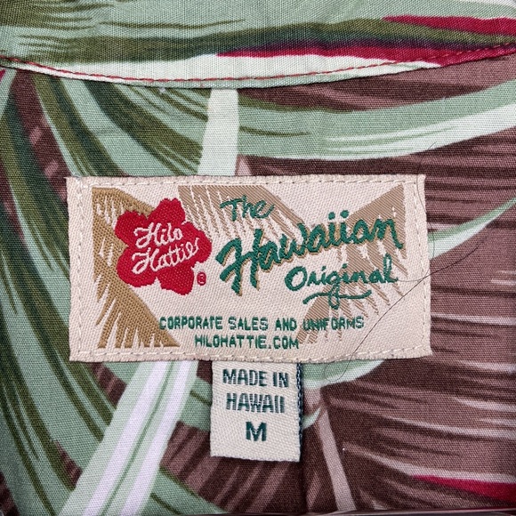 hilo hattie hawaiian shirt men medium red palm tree leafs - Picture 2 of 5